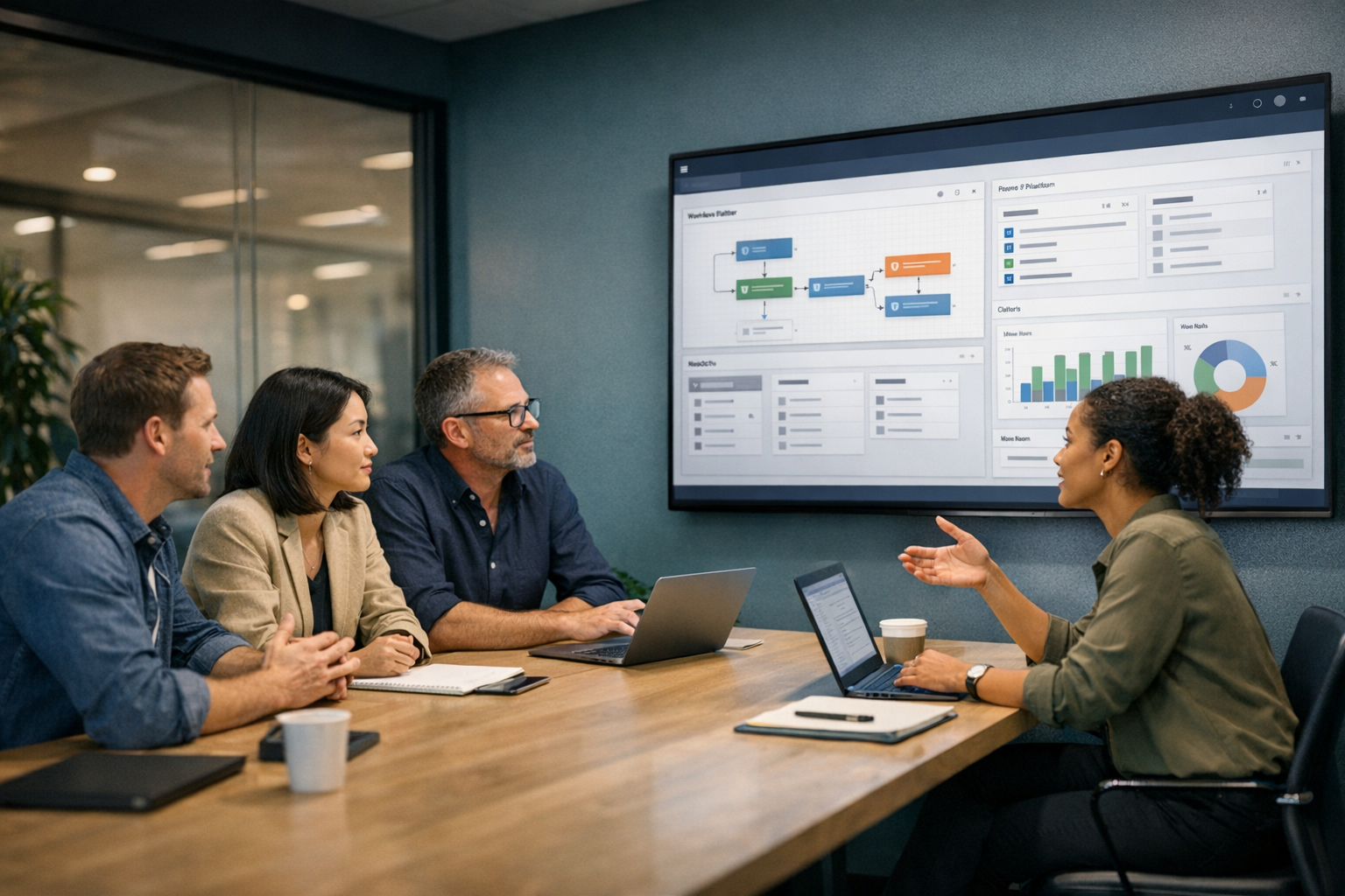 Zespół produktowy przy dashboardzie narzędzia wewnętrznego