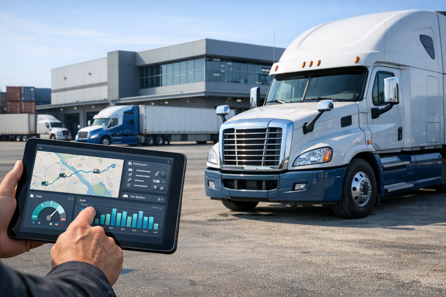 Ciężarówka i panel zarządzania flotą
