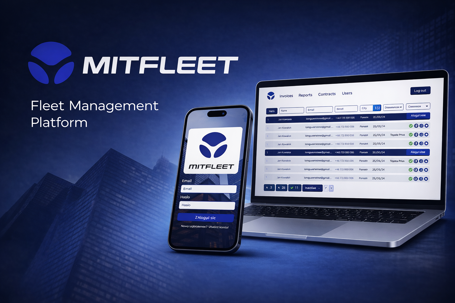 Ciężarówka i panel zarządzania flotą